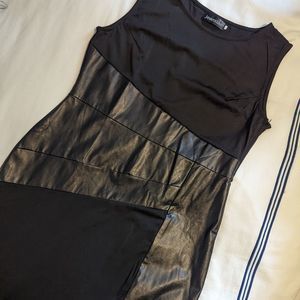 Black Midi Dress With Faux Leather Accent